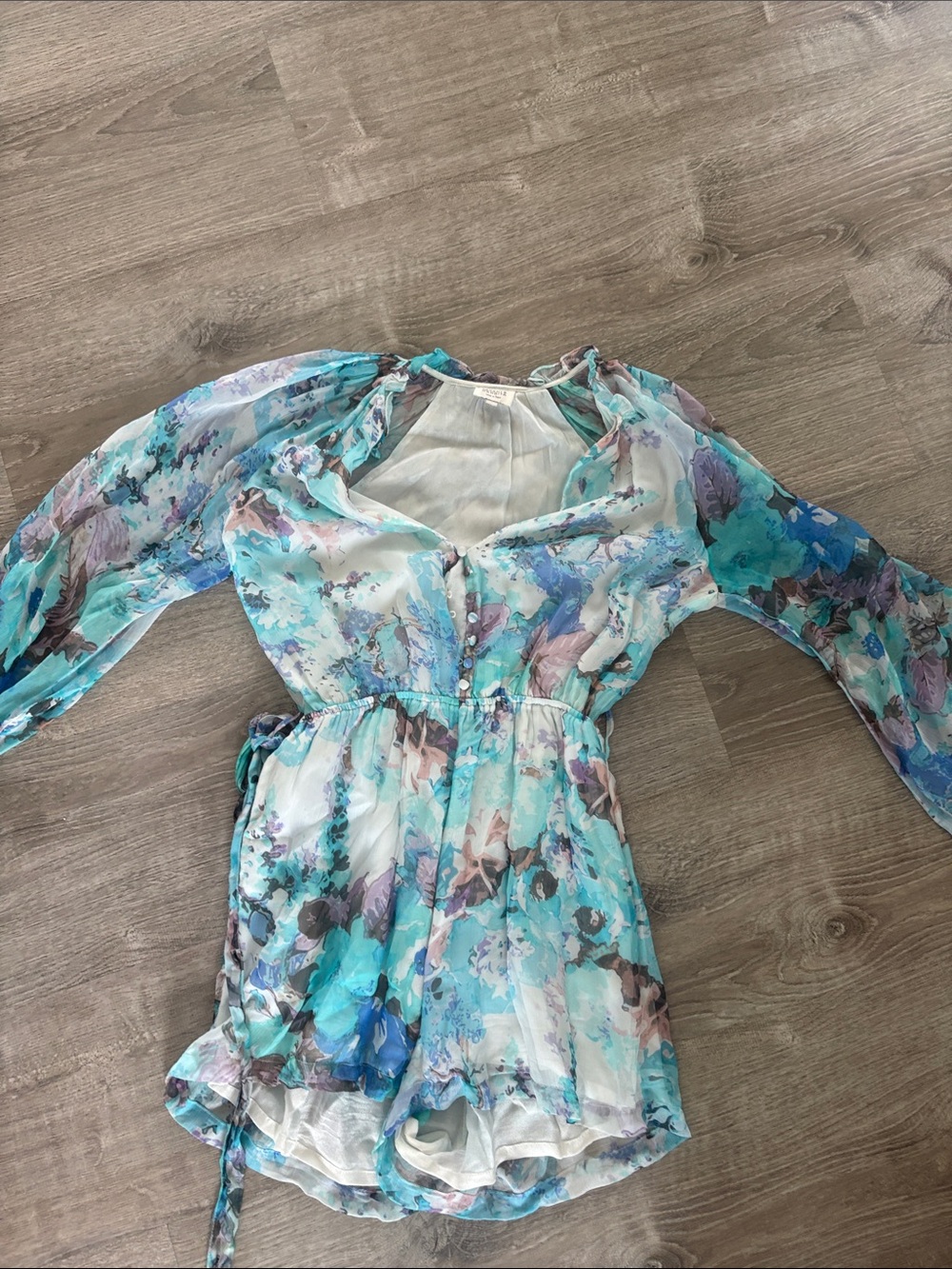 HEMANT & NANDITA Aqua and Lilac Floral Tie-Waist Romper